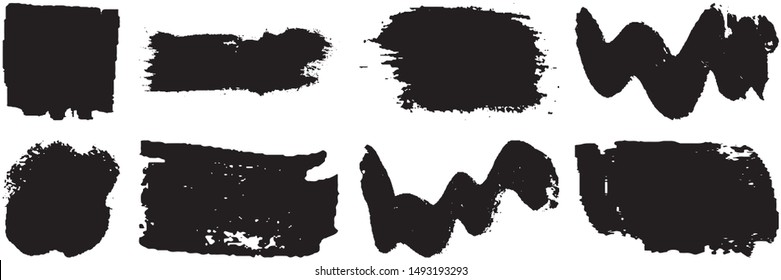 Dry brush strokes. Set of abstract spots. Ink blots. Grunge texture