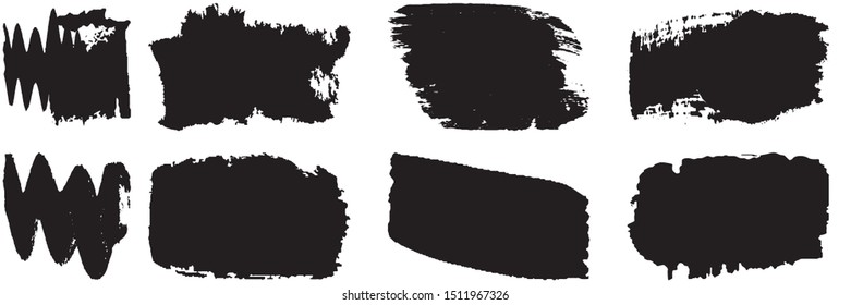Dry brush strokes. Set of abstract spots. Ink blots. Grunge texture