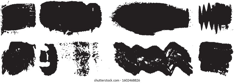 Dry brush strokes. Set of abstract spots. Ink blots. Grunge texture