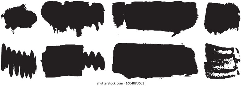 Dry brush strokes. Set of abstract spots. Ink blots. Grunge texture