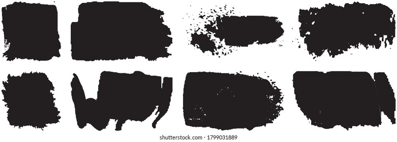 Dry brush strokes. Set of abstract spots. Ink blots. Grunge texture