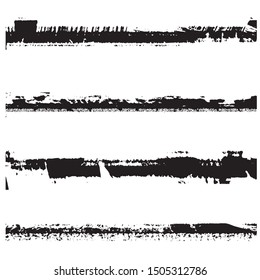 Dry Brush Strokes. Set Of Grunge Pattern Black On White Background. Vector Lines Are Jagged