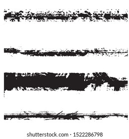 Dry brush strokes. Set of grunge pattern black on white background. Vector lines are jagged