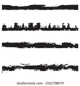 Dry brush strokes. Set of grunge pattern black on white background. Vector lines are jagged