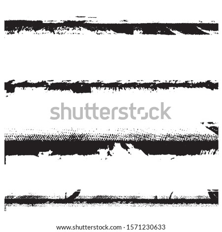 Dry brush strokes. Set of grunge pattern black on white background. Vector lines are jagged