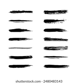 Dry brush strokes set isolated on white background. Ink stripes grunge texture.