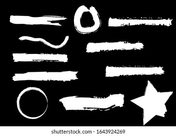 Dry Brush Strokes Vector Collection. Grunge Brush Smears. Dry Strokes Set. Original Pack of Vector Brushes. Hand Paint Elements. 