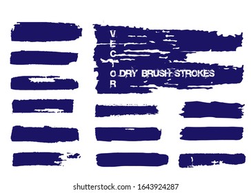Colección de vectores de pincel seco. Grunge Brush Smears. Juego de trazos secos. Paquete original de pinceles vectoriales. Elementos de pintura manual. 