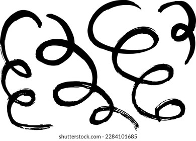 Dry Brush Swirl Free Hand Strokes Vector Grunge Set