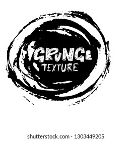 Dry brush texture banner. Black and white abstract round frame. Vector illustration.
