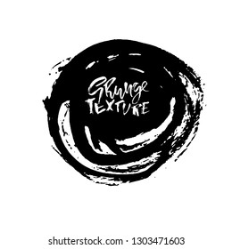 Dry brush texture banner. Black and white abstract round frame. Vector illustration.