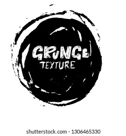 Dry brush texture banner. Black and white abstract round frame. Vector illustration.