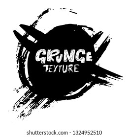 Dry brush texture banner. Black and white abstract round frame. Vector illustration.