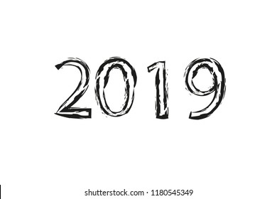 Dry brush texture effect. 2019 numeral hand lettering. Happy New Year. Merry Christmas. Graduation. Vector Illustration
