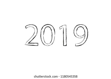 Dry brush texture effect. 2019 numeral hand lettering. Happy New Year. Merry Christmas. Graduation. Vector Illustration