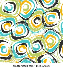 Dry brush textured circular strokes seamles pattern. Abstract repeated circles background