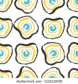 Dry brush textured circular strokes seamles pattern. Abstract repeated circles background