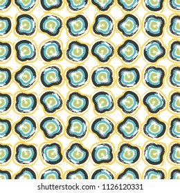 Dry brush textured circular strokes seamles pattern. Abstract repeated circles background