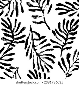 Dry Brush Tropic Leaves and Branches Seamless Pattern