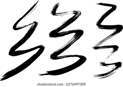 Dry Brush Wave Free Hand Strokes Vector Grunge Set