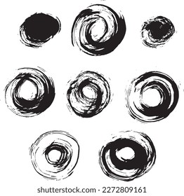 Dry Brush Wave Free Hand Round Strokes Vector Grunge Set