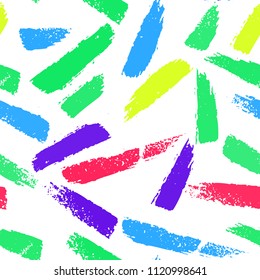 Dry brushes seamless pattern. Minimalistic creative trend abstract. Cheerful colors, spring or summer seasons. Kids simple background. Vector design for cover, print, textile or wrapp paper.
