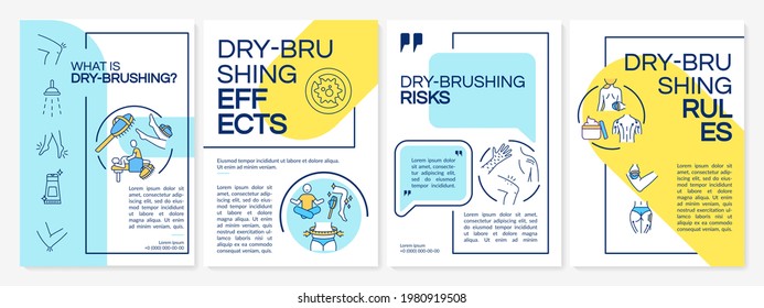 Dry brushing instructions brochure template. Flyer, booklet, leaflet print, cover design with linear icons. Dry-bushing rules. Vector layouts for magazines, annual reports, advertising posters