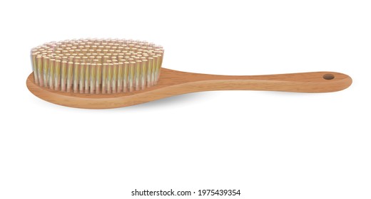 Dry Brushing Routine. Anti Cellulite Massage. Dry Brush Home Spa Massage. Cellulite Peel Vector Illustration. White Isolated. Wooden Brush. Women Wellness