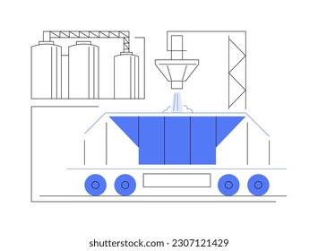 Dry bulk cargo transportation abstract concept vector illustration. Hopper wagon on the way, ground transportation, industrial vehicle, freight train, dry bulk cargo abstract metaphor.