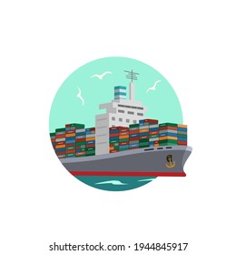 Dry cargo container ship. Vector illustration. Cartoon flat style