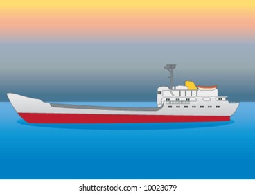 The dry cargo ship on the ocean