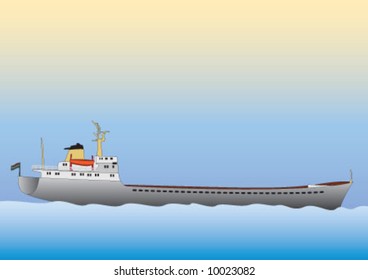 The dry cargo ship on the ocean