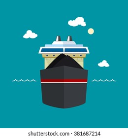 Dry Cargo Ship Transports Coal, Front View of a Bulk Carrier,  Vector Illustration svg
