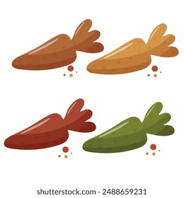 dry cat food granules in the shape of a carrot, which means it is a carrot-flavored food, for a variety of design, polyraffia or packaging