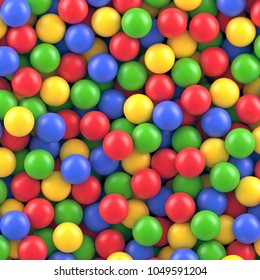 Dry children's pool with colorful plastic balls vector background.