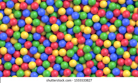 Dry children's pool with colorful plastic balls. Pile of multicolored toy balls for children at the playground. Realistic vector background