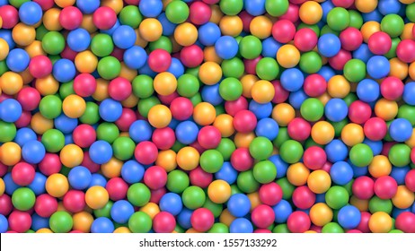 Dry Children's Pool With Colorful Plastic Balls. Pile Of Multicolored Toy Balls For Children At The Playground. Realistic Vector Background