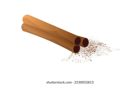 Dry Cinnamon sticks vector illustration. Cinnamon  powder. Cinnamon sticks, spice, for cooking, baking, health food