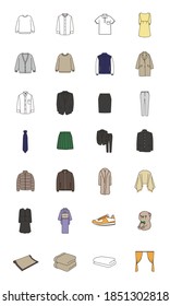 dry cleaner service menu items. white background.