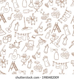 Dry cleaning cleaning cleaning carpets cleaning washing doodles illustration sketch hand drawn print textile. Isolated graphic elements on white background seamless patern