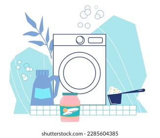 Servicio de limpieza en seco y servicio de lavandería comercial plancha de banner o emblema, diseño de carteles, ilustración plana vectorial aislada en fondo blanco.