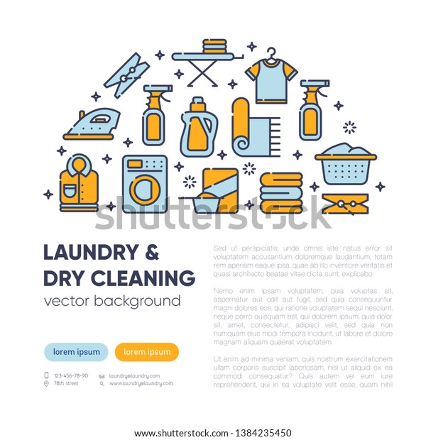 Dry Cleaning Concept Outline Icons Laundry Stock Vector Royalty