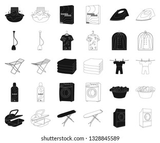 Dry cleaning equipment black,outline icons in set collection for design. Washing and ironing clothes vector symbol stock web illustration.