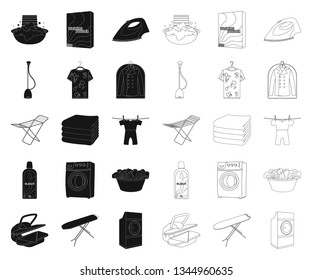 Dry cleaning equipment black,outline icons in set collection for design. Washing and ironing clothes vector symbol stock web illustration.