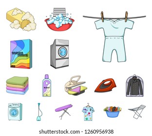 Dry cleaning equipment cartoon icons in set collection for design. Washing and ironing clothes vector symbol stock web illustration.