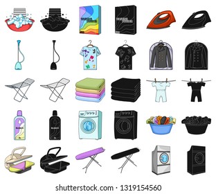 Dry cleaning equipment cartoon,black icons in set collection for design. Washing and ironing clothes vector symbol stock web illustration.