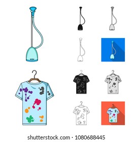 Dry cleaning equipment cartoon,black,flat,monochrome,outline icons in set collection for design. Washing and ironing clothes vector symbol stock web illustration.