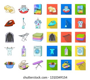 Dry cleaning equipment cartoon,flat icons in set collection for design. Washing and ironing clothes vector symbol stock web illustration.