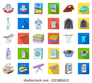 Dry cleaning equipment cartoon,flat icons in set collection for design. Washing and ironing clothes vector symbol stock web illustration.