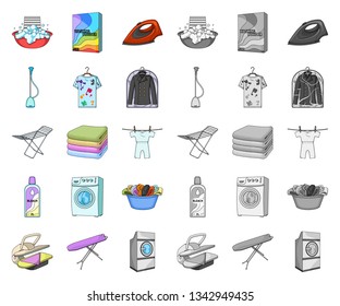 Dry cleaning equipment cartoon,mono icons in set collection for design. Washing and ironing clothes vector symbol stock web illustration.